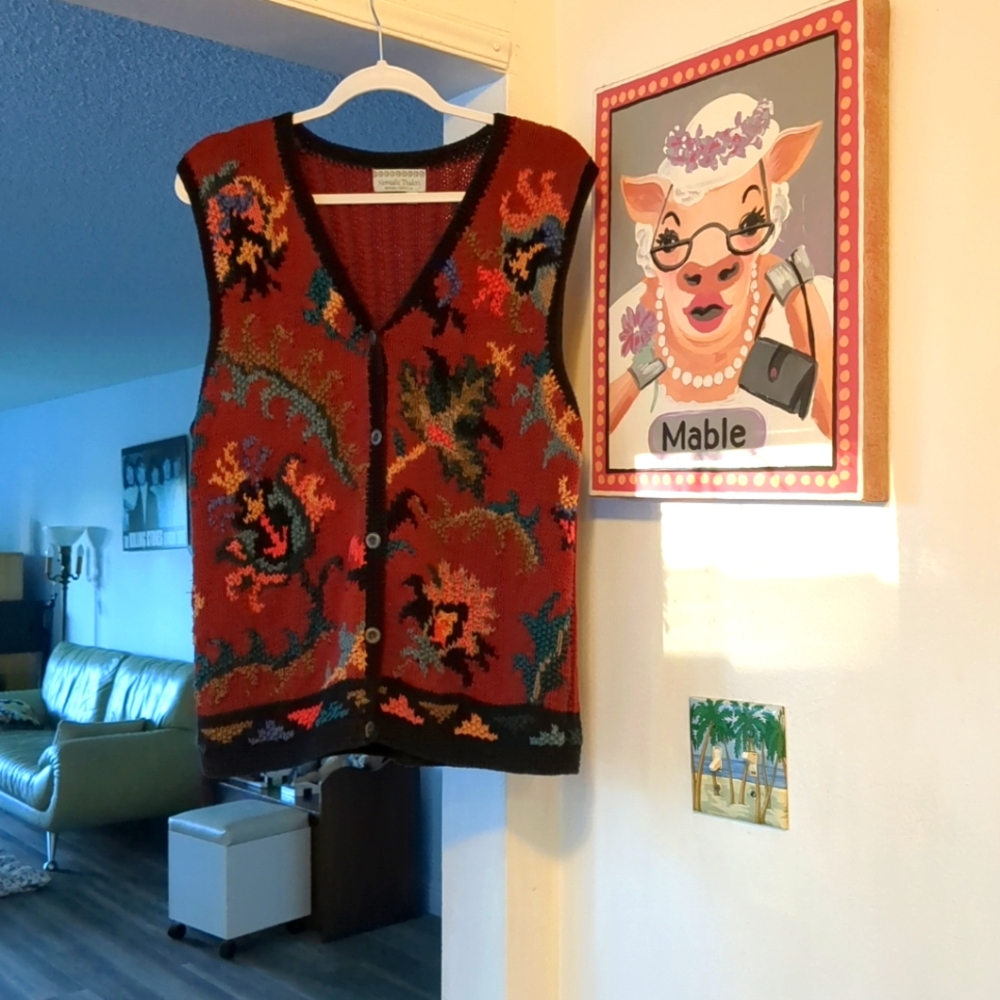 NOMADIC TRADERS  Button Front Sweater Vest Floral sz L